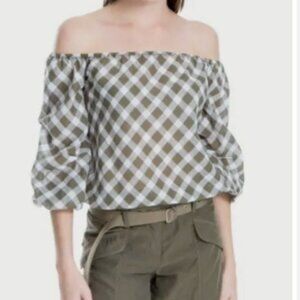 Max Studio London Green Checker Plaid Top